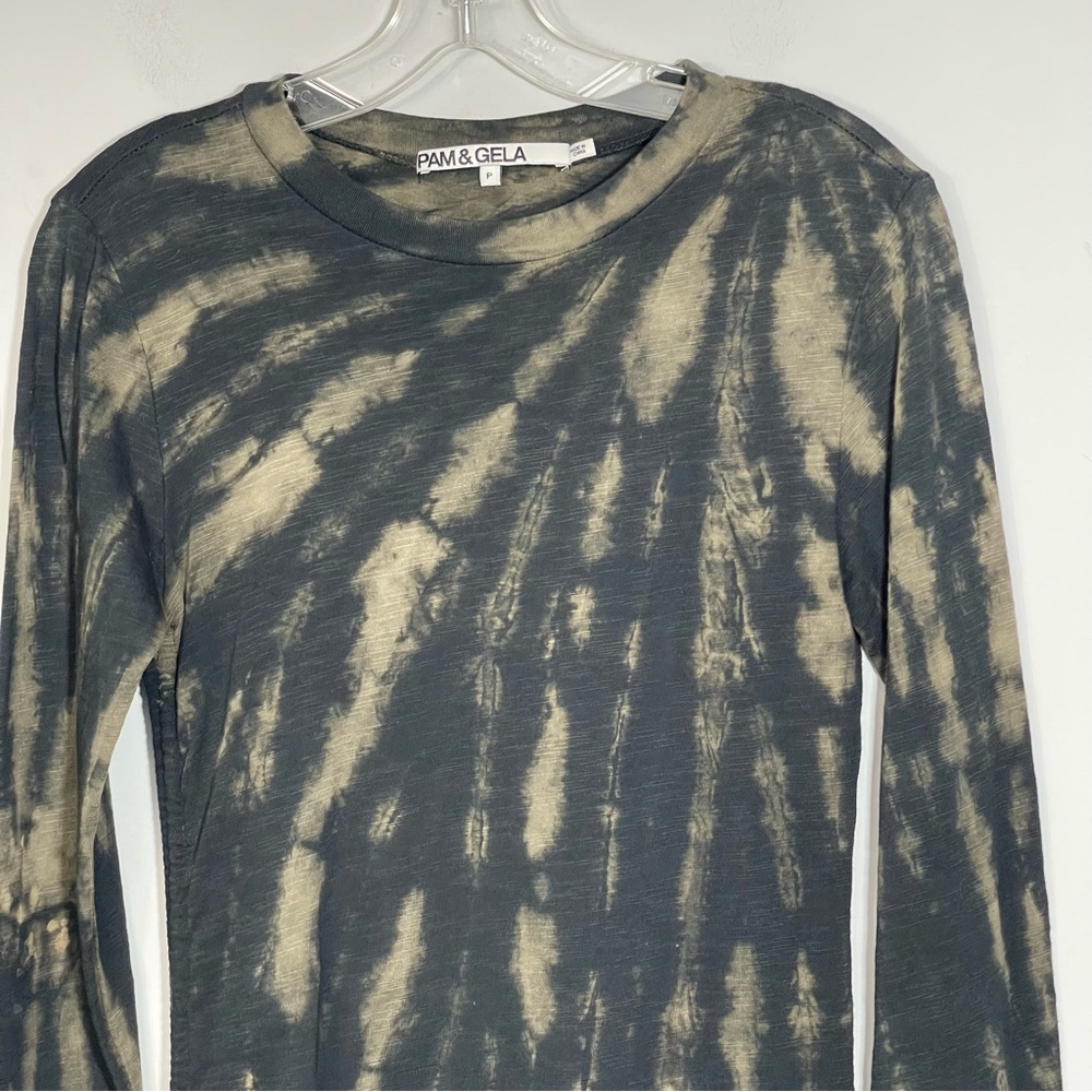 Pam & Gela Revolve Tie Dye Twisted Mini Dress Black Grey Cinch Long Sleeve P XS - Picture 8 of 15